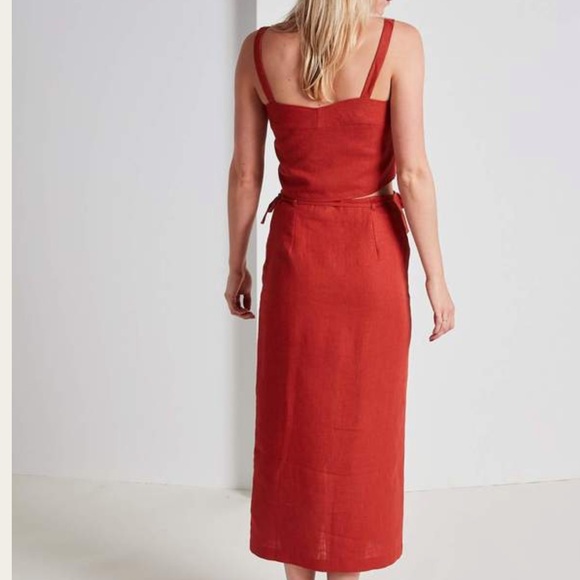 PALOMA WOOL Aquila Red Linen Skirt and Crop Top 34 XS - Picture 3 of 16